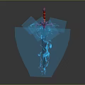 Fantasy Sword With Purple Hilt And Blue Flame Effects On Dark Background