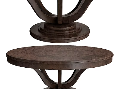 Dark Wooden Dining Table With Curved Base And Round Top Design 3d model