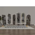 Various Shaped Mirrors With Golden Frames And LED Lights In Modern Living Room