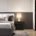 Modern Minimalist Bedroom With Large Gray Bed Nightstands Table Lamps Chandelier And Built In Wardrobe
