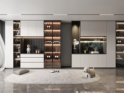 Modern Luxury Wine Cabinet With Open Glass Doors In Living Room Interior Design 3d model