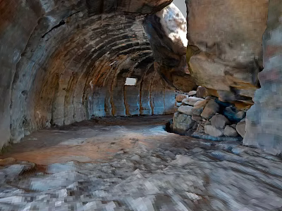 Ancient Stone Arch Cave Interior Featuring Rough Walls Stacked Stones And Rocky Ground 3d model