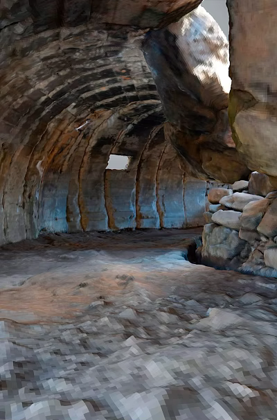 Ancient Stone Arch Cave Interior Featuring Rough Walls Stacked Stones And Rocky Ground 3d model