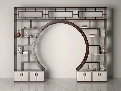 Traditional Chinese Bogu Shelf Interior With Circular Arch Decorative Display Shelves And Cabinet Storage 3d model