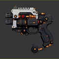 Sci Fi Pistol Design With Metallic Body Orange Accents And Mechanical Details