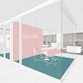 Modern Public Office Space With Glass Partitions Pink Walls And White Furniture