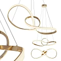 Modern Contemporary Gold And White Curved Chandelier With Unique Circular Design For Interior Decoration