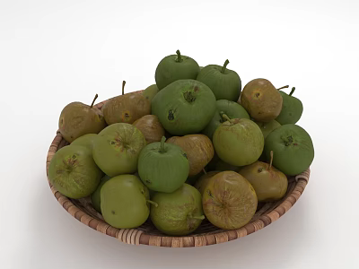 Wicker Basket Filled With Fresh Green And Yellow Fruits On White Background 3d model