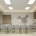 Modern Office Meeting Area With Gray Chairs Square Ceiling Lights And Windows 3d model