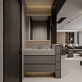 Modern Minimalist Living And Dining Room Interior With Comfortable Sofas And Built In Storage Cabinets