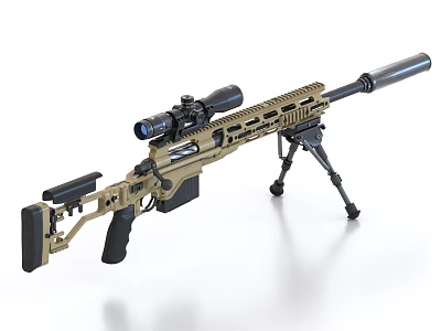 Modern Tan Tactical Sniper Rifle with Sniper Scope Bipod and Suppressor 3d model