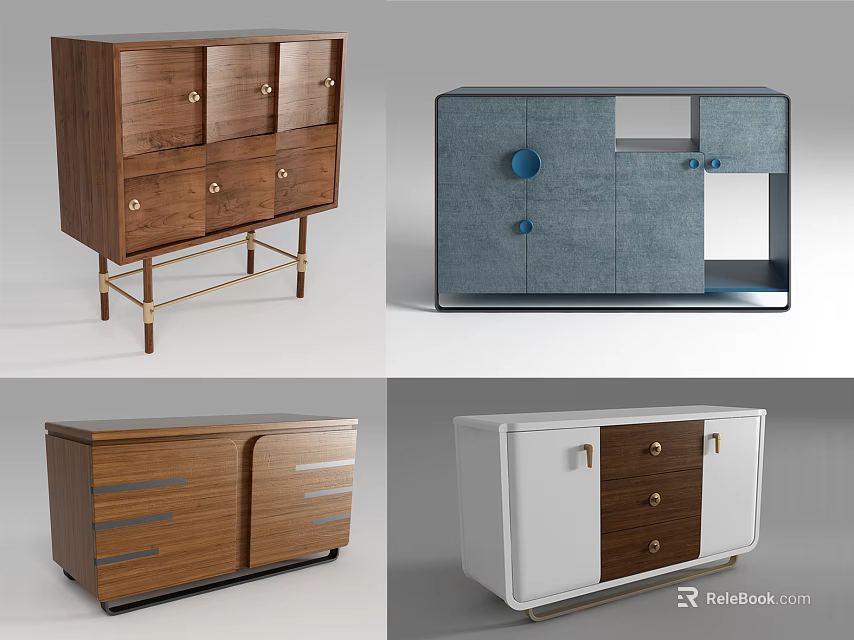 Modern Console Cabinet And Sideboard Designs With Wooden Drawers Metal Legs And Color Options 3d model 
