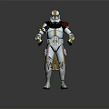 Damaged Clone Trooper in White Yellow Brown Armor with Cloak Standing Pose 3d model