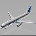 Shiny White Airplane Model With Blue Tail And MO-21 Bio Markings On Glossy Surface