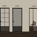 Modern Hinged Door Interior With Black Frames And Various Glass Panel Designs 3d model