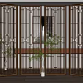 Multi Panel Room Divider With Geometric Lattice Design Dark Frame For Modern Indoor Decor 3d model