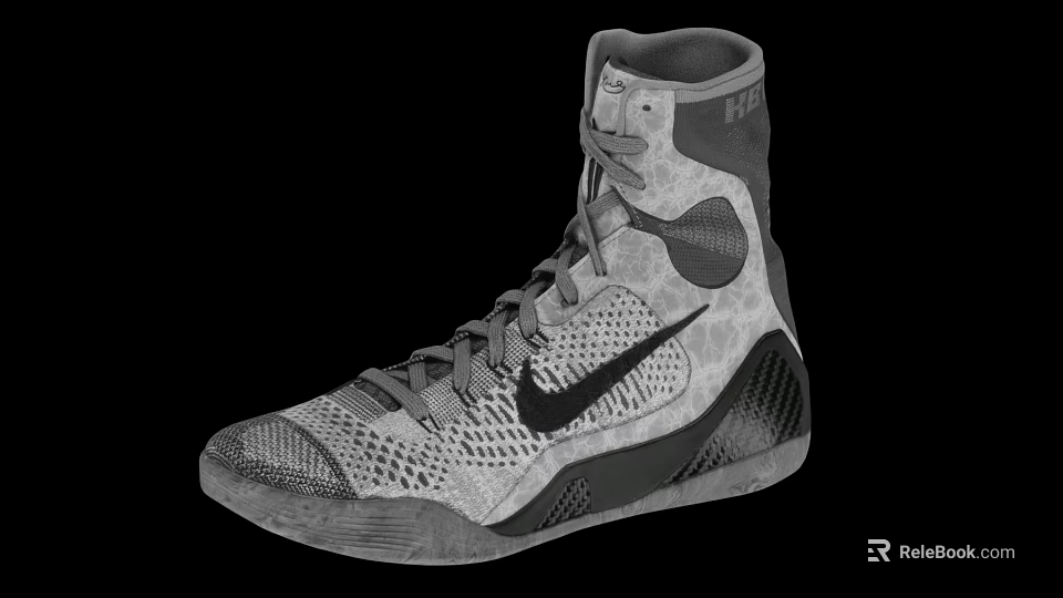 Nike High Top Athletic Sneakers with Breathable Mesh Upper Black Gray Design and Swoosh Logo 3d model 