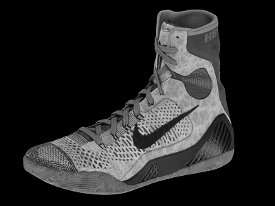 Nike High Top Athletic Sneakers with Breathable Mesh Upper Black Gray Design and Swoosh Logo 3d model