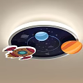 Space Themed Ceiling Light with Colorful Planets Rocket and Stars Design 3d model