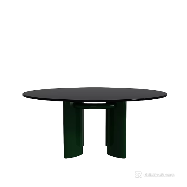 Modern Round Coffee Table With Black Tabletop And Green Legs Design 3d model