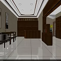 Traditional Chinese Interior Design With Wooden Furniture Calligraphy Paintings And White Tile Floor