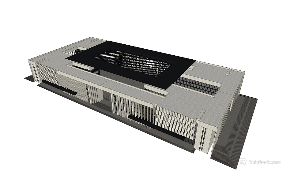 Modern Architectural 3D Model With Flat Roof Lattice Design And Geometric Facade Structure 3d model