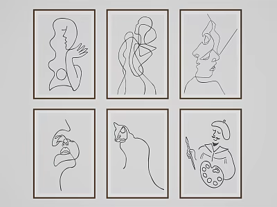 Minimalist Line Art Portraits Featuring Abstract Figure Drawings And Artist Illustration 3d model