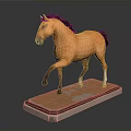 Brown Horse Model With Black Mane Tail And Raised Front Leg On Wooden Base