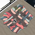 Stylish Colorful Rug With Abstract Intertwined Lines On Wooden Floor With Plant And