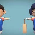 Indian Male Cricket Player In Blue Uniform With Helmet And Bat