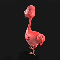 Pink Flamingo Cartoon Character With Big Eyes And Black Beak On Black Background