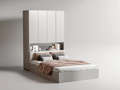 Modern Bedroom Design With White Wardrobe And Comfortable Bed Setup 3d model