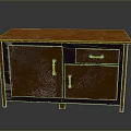 Rustic Wooden Cabinet With Brown Top Double Doors Drawer And Metal Handles