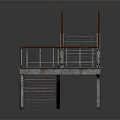 Modern Metal Staircase Design With Railing Platform And Support Columns Structure 3d model