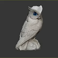 White Owl Sculpture With Blue Eyes Detailed Feathers And Reflective Dark Background