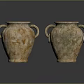 Two Ancient Carved Terracotta Vases With Double Handles And Intricate Patterns 3d model