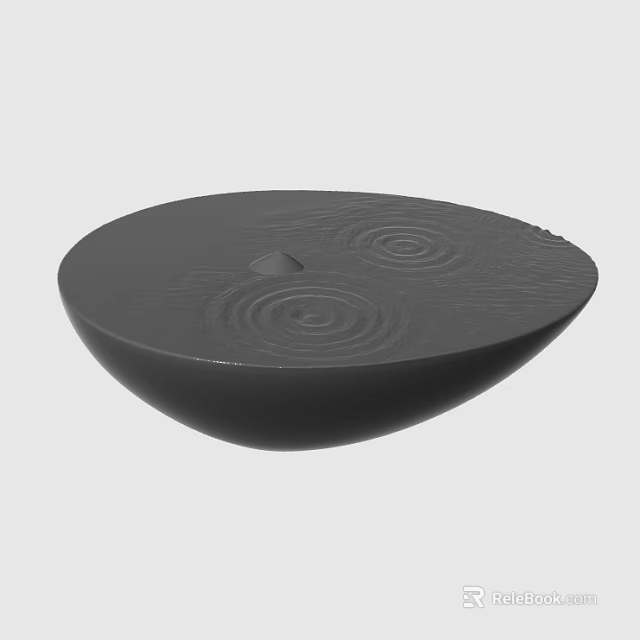 Black Bowl Shaped Sculpture With Carved Ripple Patterns And Central Point 3d model 