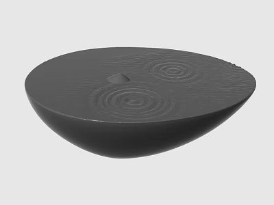 Black Bowl Shaped Sculpture With Carved Ripple Patterns And Central Point 3d model