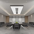 Modern Conference Room Interior With Long Table Black Chairs And Ceiling Light 3d model
