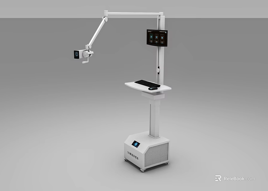 Mobile Medical Examination Equipment With White Stand Camera Arm And Display Screen 3d model 
