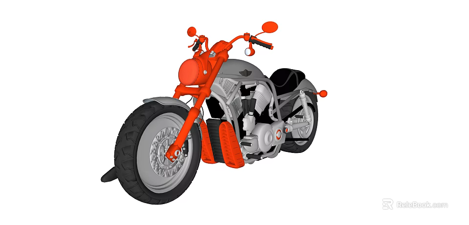 Red And Silver Cruiser Motorcycle With Black Tires And Handlebars 3d model 