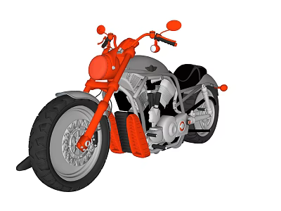 Red And Silver Cruiser Motorcycle With Black Tires And Handlebars 3d model