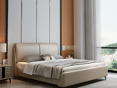Modern Double Bed In Contemporary Bedroom With Nightstand 3d model