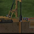 Modern Construction Site With Pile Driver Machine Workers And Green Hillside Area 3d model