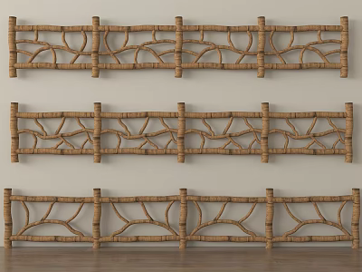 Three Sets Of Woven Rattan Railings With Intricate Pattern For Indoor Decor 3d model