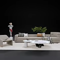 Modern Beige Sofa and Coffee Table Set with Accent Chair Green Plant Rug