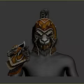 Ancient Warrior Helmet And Shoulder Armor With Orange Accents And Lion Head Decor