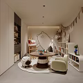 Cozy Entertainment Room Interior With Armchairs Round Rug Toys Easel And Display Shelves