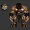 Fierce Muscular Minotaur Mythical Warrior Holding Wooden Club With Horns