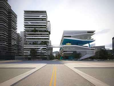 Modern High rise Office Building With Unique Architectural Design Skybridge And Green Facades 3d model